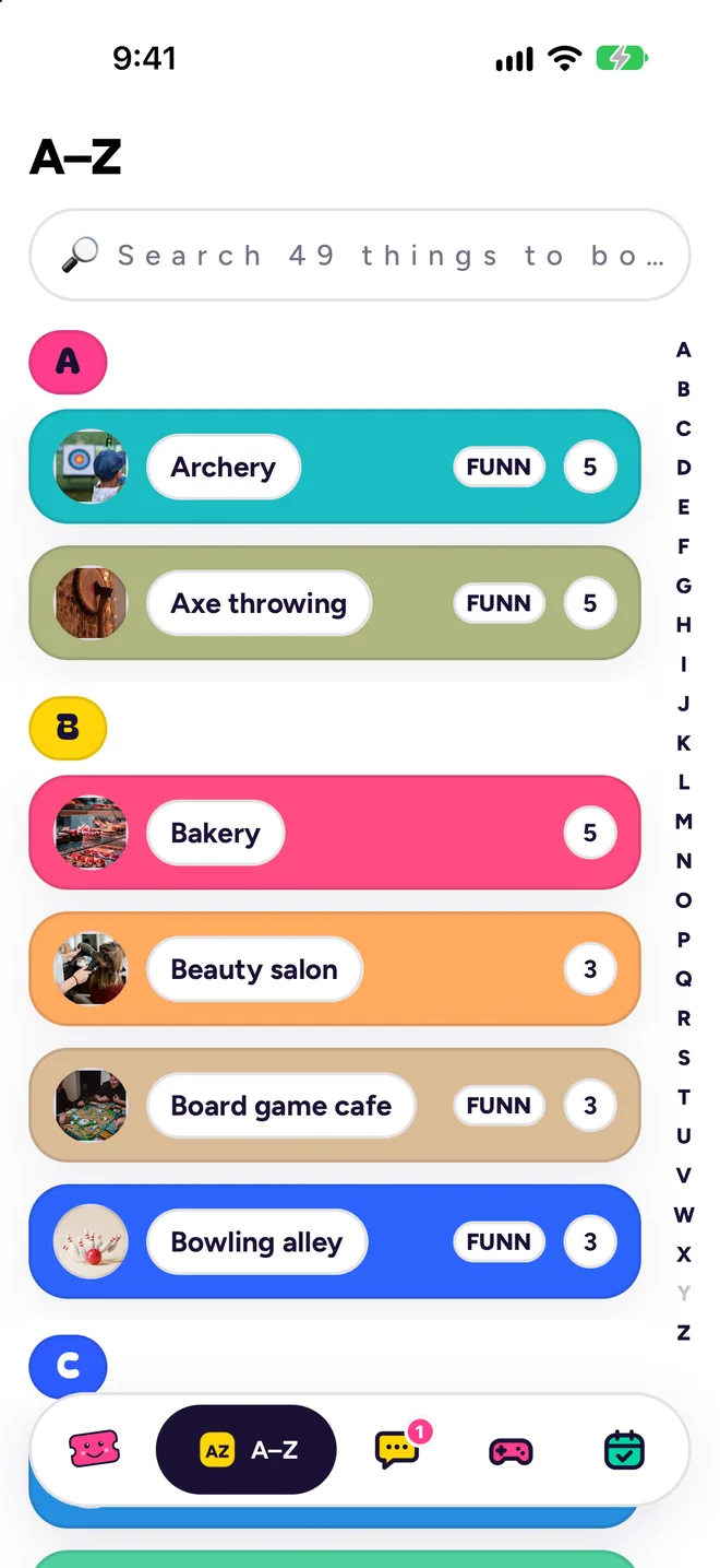 A to Z list of things to do