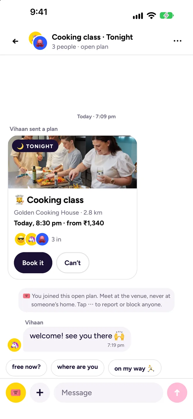 A plan card inside a group chat