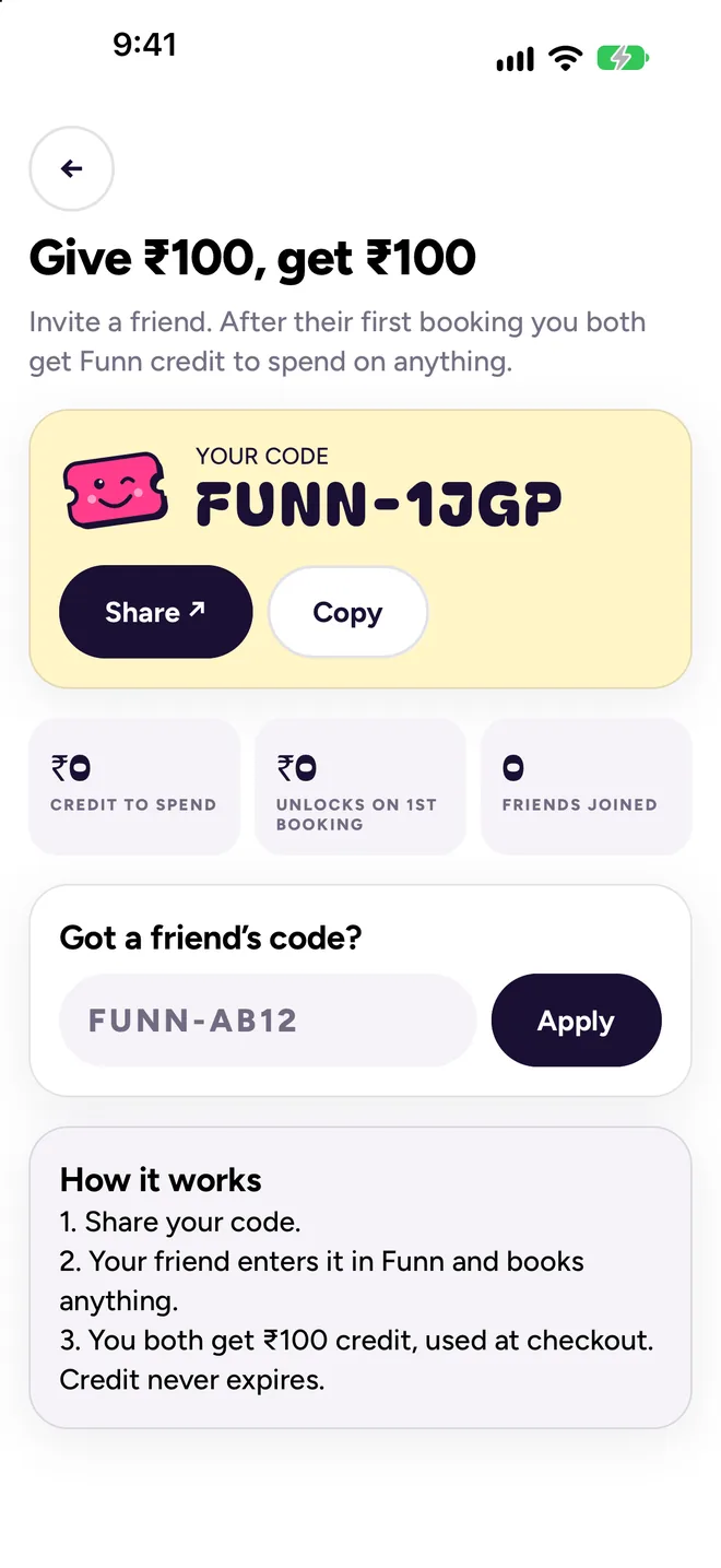 Refer a friend screen